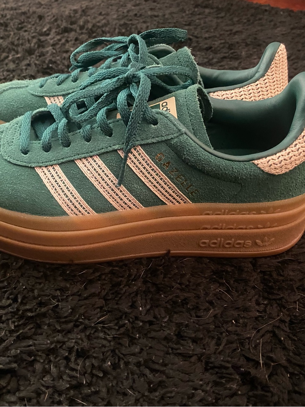 adidas Gazelle Platform Sneakers in green with Gum Sole